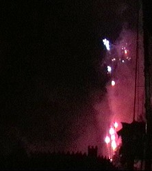 Rockets soar in the night sky